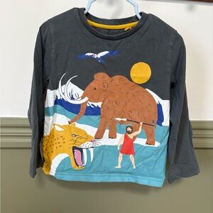 Mini Boden Gray Kids Long Sleeve Shirt with Prehistoric Print